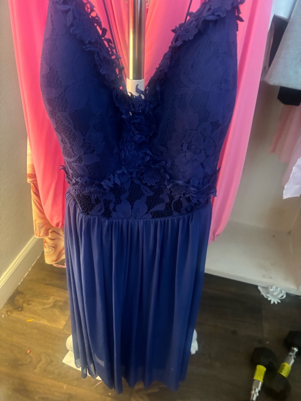 Fashion Nova Navy Lace V-Neck Midi Dress